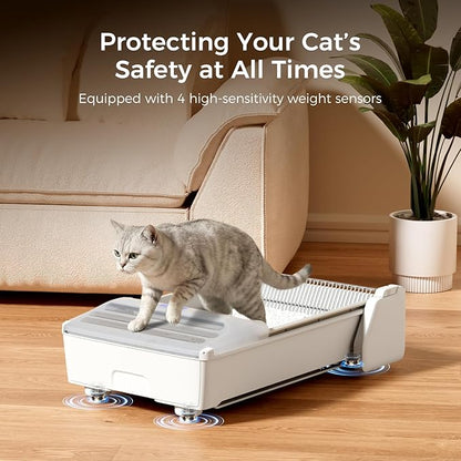 Self Cleaning Litter Box, 2026 Upgraded Open-Top Automatic Cat Litter Box for Multiple Cats, Weight Sensors Safety Protection/App Control/Odor Control/Easy Clean (White)