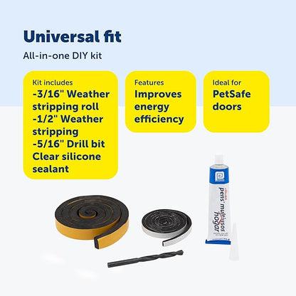 PetSafe Pet Door Installation Kit - Improves Energy Efficiency & Weather Resistance - Includes Clear Silicone Sealant - Drill Bit - Dual Size Weatherstripping