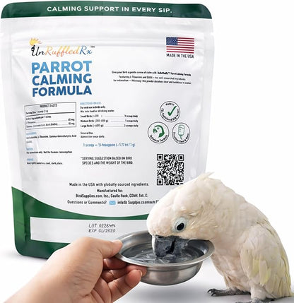 UnRuffledRx™ Calming Formula for Parrots – Bird Supplement that Supports Relaxation During Stressful Events Like Fireworks, Travel, and Visitors – 150 Servings – Made in USA