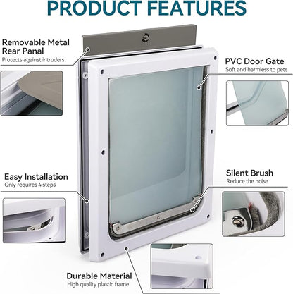 PAWISE 2 Way Dog Door, Lockable Dog Flap with Flexible Transparent Flap, Weatherproof & Easy Install Pet Door with Solid Metal Panel, Energy-Efficient Design Doggy Door for Large Dogs(15.3"x12.2")