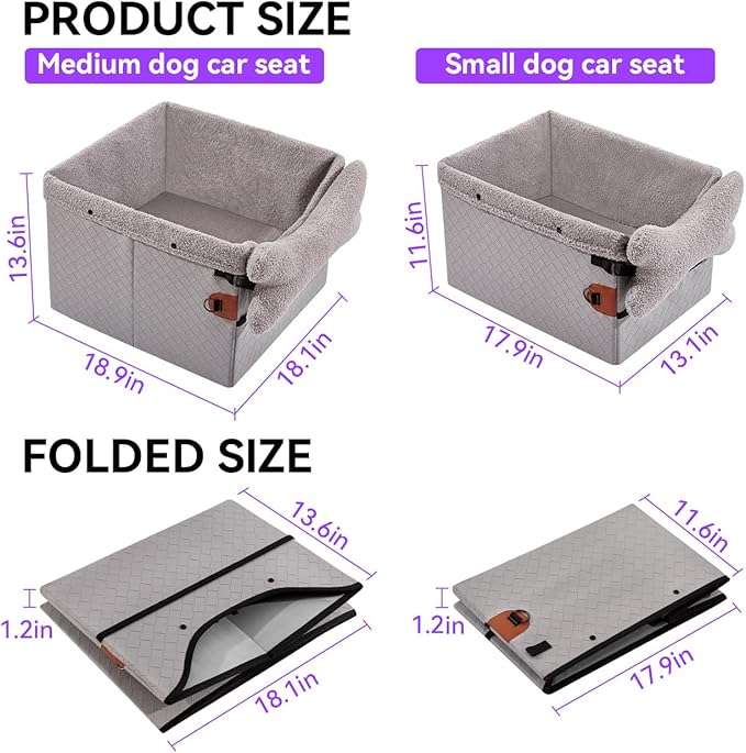 TKYZ Dog Car Seats for Small Medium Dogs,PU Leather Car Seat Boosters,Foldable Puppy Cat Carseats (Grey, Small Dog)