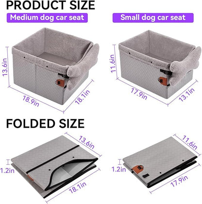 TKYZ Dog Car Seats for Small Medium Dogs,PU Leather Car Seat Boosters,Foldable Puppy Cat Carseats (Grey, Small Dog)