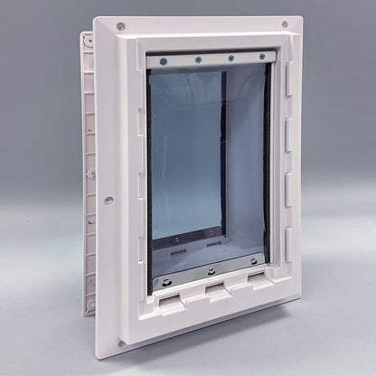 Ideal Pet Products Wall Entry Pet Door Double Flap for Walls with Built-in Telescoping Tunnel and Lock-Out Slide, Medium, White