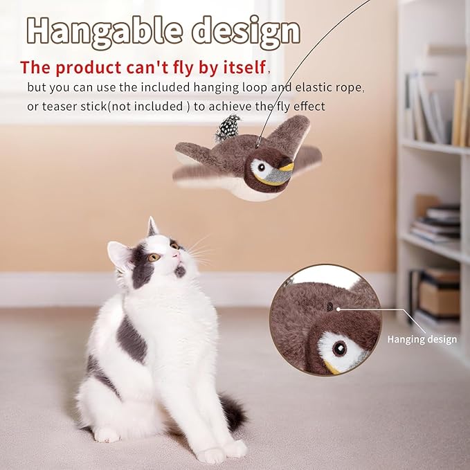 Cat Toys, Flapping Bird Cat Toy(No Flying), Interactive Catnip Toy with Catnip Bags, Chirping Noise Enrichment Moving Wings Dog Cat Kitten Toys, Flappy Flying Pets Toy for Indoor(Oriole) (A8)