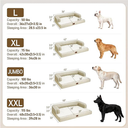 Comfort Expression Washable Orthopedic Large Sized Dogs - Huge Large Dog Bed with Removable & Waterproof Cover Soft Pet Couch with Foam Support for Big Size Dogs with Bolster, 45x35