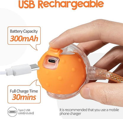Interactive Cat Toys Ball for Indoor Cats, Automatic Moving Ball Toy with Elastic Mesh Tail, Chirping & Obstacle Avoidance and Motion Activated, Orange【Rechargeable】