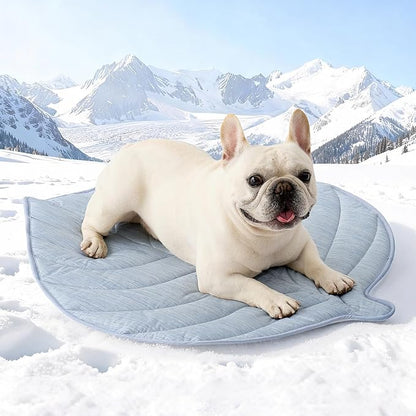 COZY KISS Dog Cooling Mat, Q-Max > 0.4 Leaf Shaped Pet Pad, Liquid Pee Proof Summer Mat for Cats, Washable Sleep Blanket for Bed Couch Floor Indoor, 33x28 inch, Blue