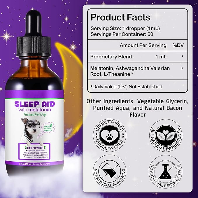 Dog Melatonin, Melatonin for Dogs, Liquid Melatonin for Dogs Supports Relaxation, Reduce Anxiety and Stress, Promotes Overall Well-Being, Dog Herbal Supplement