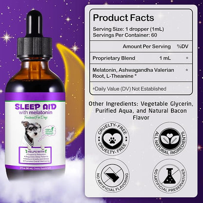 Dog Melatonin, Melatonin for Dogs, Liquid Melatonin for Dogs Supports Relaxation, Reduce Anxiety and Stress, Promotes Overall Well-Being, Dog Herbal Supplement