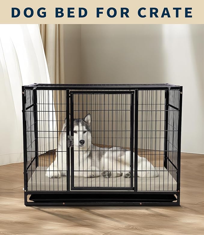 Waterproof Dog Bed for Crate Pad, Leather Pet Mat with Wipeable Removable Cover, Large Size Crate Mat