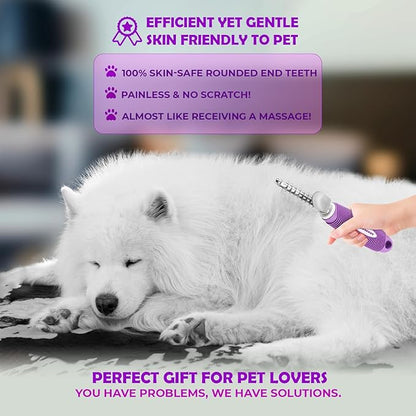 GENPEPADO Dematting Undercoat Rake Comb for Dogs & Cats with Long 2.5-In Stainless Steel Safety Blades for Removing Knots, Mats & Tangles - Pet Grooming Deshedding Brush Tool with Anti-Slip Grip