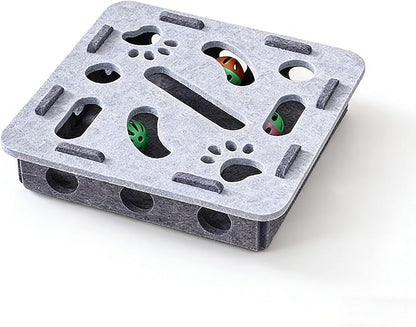 Interactive Cat Puzzle Toy, Cat Scratch Puzzle Enrichment Box with Bell, Felt Maze Box, Mental Stimulation Toy for Cats, Self Play Fun Exercise Hide Seek Moving Cat Toy for Bored Cats