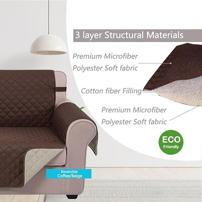 U-NICE HOME Loveseat Sofa Cover Reversible Couch Covers for Dogs Friendly with Elastic Straps Water Resistant Furniture Protector for Couch Cover for 2 Cushion (Loveseat, Coffee/Beige)