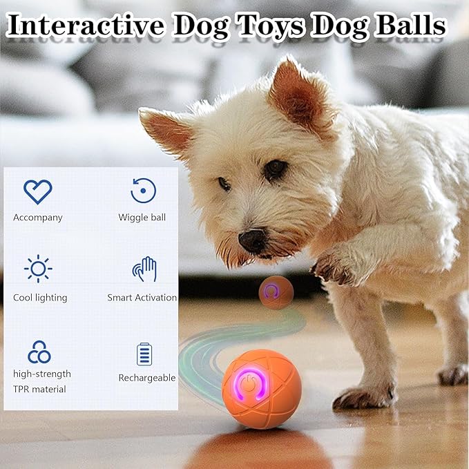 IRIDESCENT Interactive Dog Toys Dog Balls Activated Automatic Rolling Ball for Puppy Small Dogs Smart Jumping Automatic Moving Bouncing and Rotating Ball Vibrating Keep Them Busy