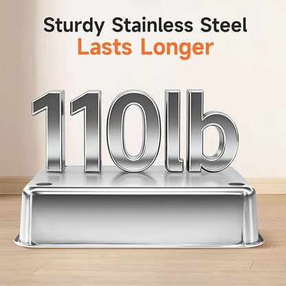 Stainless Steel Cat Litter Box, Odor Free Metal Litter Box with High Sides Lid, Open Top Low Entry Litter Pan Include Scoop Easy Cleaning Anti-Scratch Kitty Cat Box Anti-Urine Leakage, Non-Sticky, M