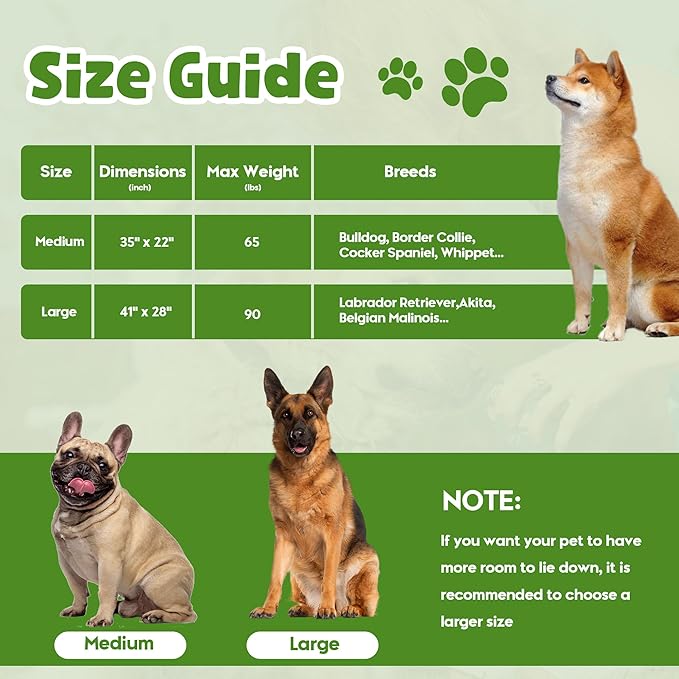 HOMBYS Durable Canvas Outdoor Dog Bed with Metal Rivets, 35" x 22" Water Resistant & Heavy-Duty Tough Pet Bed, Ideal for Medium/Large Dogs Indoor, Crate, Patio Use, Green