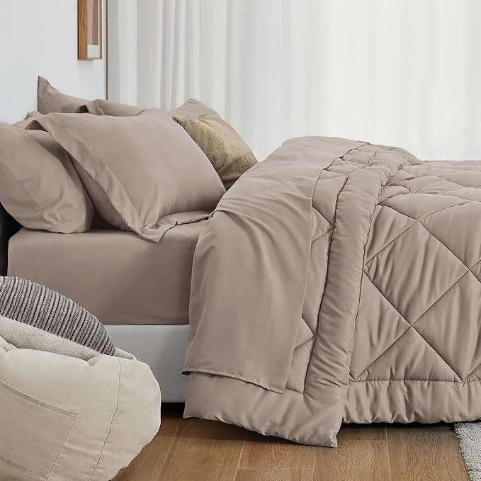 Love's cabin Twin Comforter Set Burlwood, 5 Pieces Twin Bed in a Bag, All Season Twin Bedding Sets with 1 Comforter, 1 Flat Sheet, 1 Fitted Sheet, 1 Pillowcase and 1 Pillow Sham
