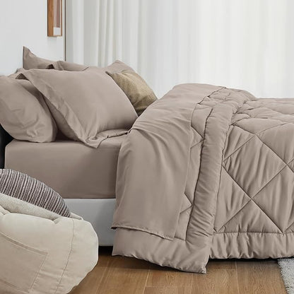 Love's cabin Twin Comforter Set Burlwood, 5 Pieces Twin Bed in a Bag, All Season Twin Bedding Sets with 1 Comforter, 1 Flat Sheet, 1 Fitted Sheet, 1 Pillowcase and 1 Pillow Sham