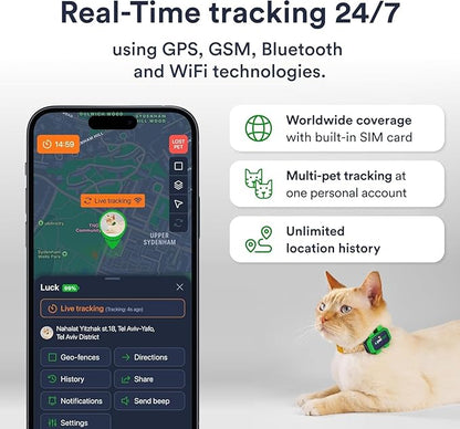 Set of 2 Cat GPS Tracker - Smallest Waterproof Pet Tracking Device with App, Real-Time Location, Smart Alerts & Geo-Fence, Long-Life Battery, Collar-Compatible – iOS & Android (Subscription Required)