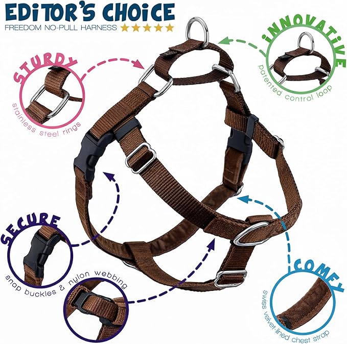 2 Hounds Design Freedom No Pull Dog Harness, Adjustable Harness and Leash Set, Easy Walking & Comfortable Control, Fits Small, Medium & Large Dogs, Solid Colors, Made in USA, 1" MD, Brown