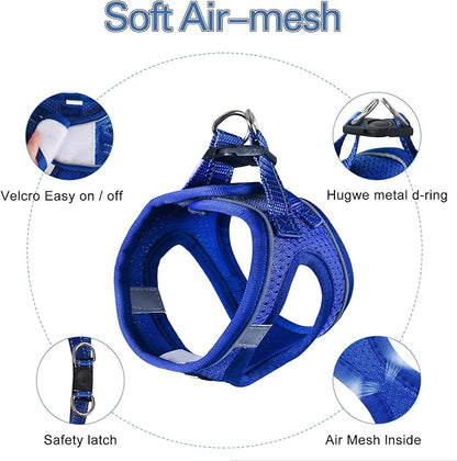 Dog Harness for Small Dogs and Leash Set, Honeycomb Grid, Reflective Lightweight Harness & Anti-Twist Pet Lead (Multi Color, Size: XS-S-M) (S, Sapphire Blue)