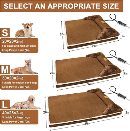 Heated Dog Bed, 30×20 Inch Memory Foam Pet Bed, Orthopedic Dog Bed with Timing Nine Gears Smart Switch for Small and Medium Dogs Soft, Removable Cotton Sleeve