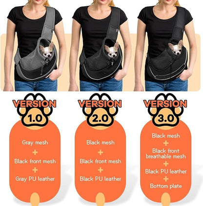 YUDODO Pet Sling Carrier for Small Dogs & Cats – Hands-Free Puppy Carrier with Safety Hook, Large Zipper Pocket, Soft Breathable Mesh, Adjustable Strap & Reflective Strip (Black 1.0 S)