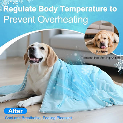 Premium Cooling Dog Blanket, Q-MAX>0.4 Cooling Blanket for Dogs, Washable Lightweight Summer Quilt for Pets and Humans, Self Cool Quilt for Cats, Cool Throw for Hot Sleepers, 25"×35", M, Blue
