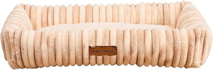 Modern Threads Ribbed Plush Two-Tone Cuddler Dog Bed, Ultra-Soft Faux Rabbit Fur, Supportive Bolstered Sides, Removable Washable Cover, Bed for Medium to Large Dogs, Cream, (34" L x 25" W x 9" Th)