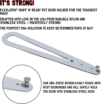 FlexLatch Cat Door Holder Latch - Gray Cat Door Alternative, Flex Latch Strap Let's Cats in and Keeps Dogs Out of Litter and Food Safe Baby Proof One Piece No Measuring Extra Easy