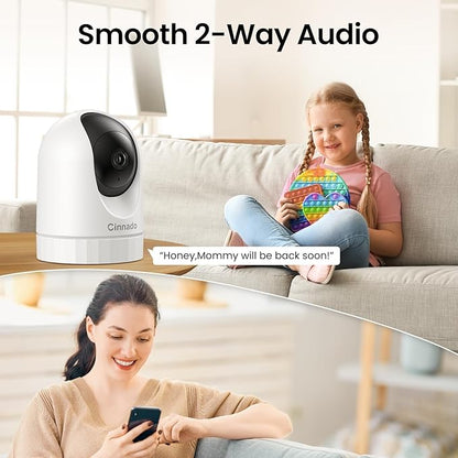 Cinnado 2K Home Security Cameras-2.4Ghz WiFi Indoor Camera with 360° Motion Detection for Pets/Nanny/Baby/Dog, 2 Way Audio, 24/7 SD Card Storage, Cloud Storage, Works with Alexa & Google Home, D1 4P