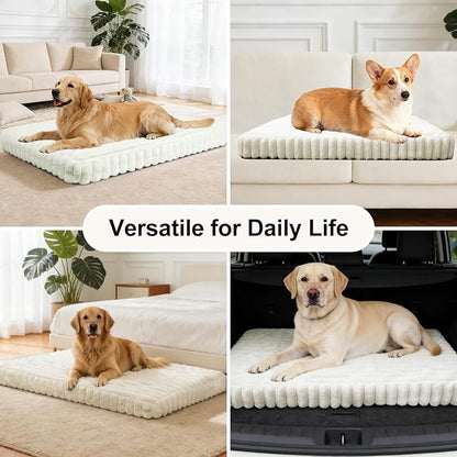 Dog Beds Flat Dog Crate Bed Waterproof for Meduim Large Dogs with Plush Removable Washable Cover Anti Slip Bottom for Indoor,Cream,28.7"x20.8"