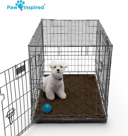 Paw Inspired Washable Padded Crate Mats for Dogs | 35” x 22” Pad, Fits 36-inch Kennels | Leakproof, Waterproof Bottom, Plush Pet Beds (Dark Brown)