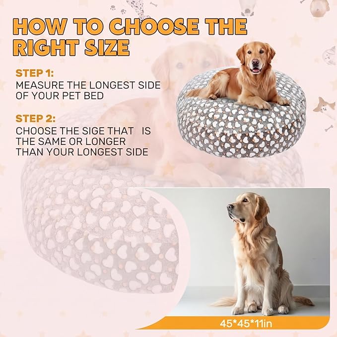 Youyole Large Washable Round Dog Bed Cover Replacement Waterproof 45 x 45 x 11 in Round Donut Bed Cover for Dog Gray Pet Beds Protector Sheet with Lovely Heart Print for Donut Beds & Pet Couch