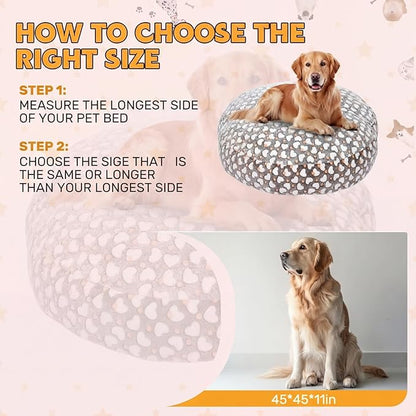 Youyole Large Washable Round Dog Bed Cover Replacement Waterproof 45 x 45 x 11 in Round Donut Bed Cover for Dog Gray Pet Beds Protector Sheet with Lovely Heart Print for Donut Beds & Pet Couch