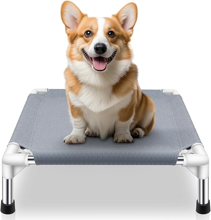 Elevated Dog Bed for Small Dogs, Outdoor Cooling Dog Bed Cot for Small Pets, Indoor Detachable Raised Dog Bed with Non-Slip Feet, Double Layer Polyester Cotton (20" L x 20" W x 6.5" Th)