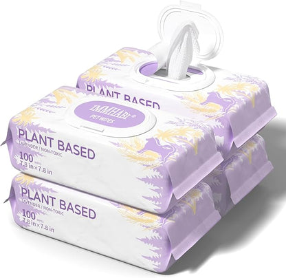 IMMHABI 400 PCS Pet Wipes for Paws and Butt Hypoallergenic Pets Cleansing & Deodorizing Anal Gland Hygienic Puppy Wipes for Dogs Face and Body Wipes Cleaning Fur Doggie Wipes Doggy Wipes (Lavender)
