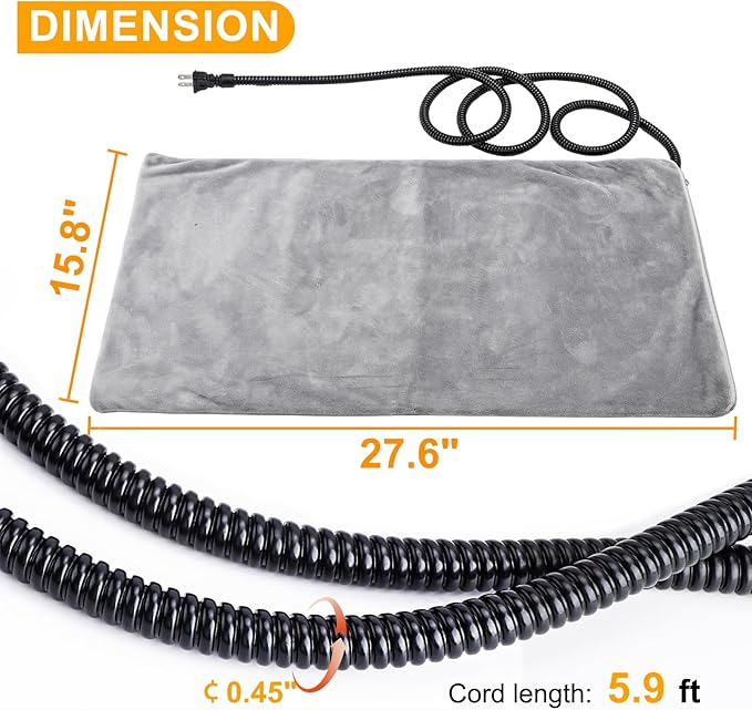 Texsens Cat Heating Pad - Heated Pet Bed Dog Mat with Chew Resistant Cord & Removable Soft Cover - Fits Outdoor Cat House (27.6" x 15.8")