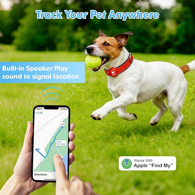 GPS Tracker for Dogs, 2 in 1 Pet Tracking Smart Collar (Only iOS), No Monthly Fee GPS Tracker Dog Collar, Real-time Location Comfortable PU Tracker Tag for Small, Medium Large Dogs(Locator Included)
