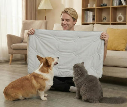 Self Cooling Mat for Dogs & Cats, 41x28.5 Soft Breathable Cold Crate Pad for Pet, Portable Washable Kennel Bed for Outdoor Summer with Non-Slip Bottom and Chill Cool Fiber, Light Gray