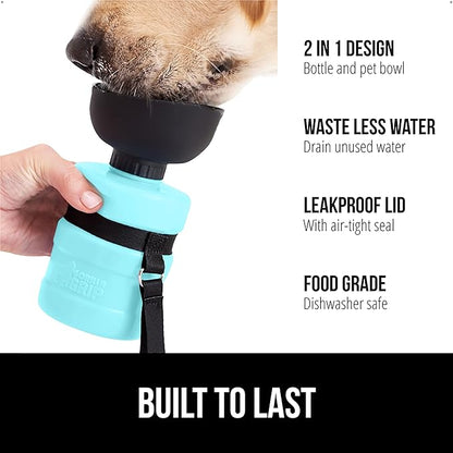 GORILLA GRIP Dog Water Bottle, Portable Water Bowl Dispenser for Dogs, 16 oz Leak Proof Pet Travel Squeeze Bottles Food Grade Silicone, Pet Stocking to Go Puppy Essentials, Turquoise
