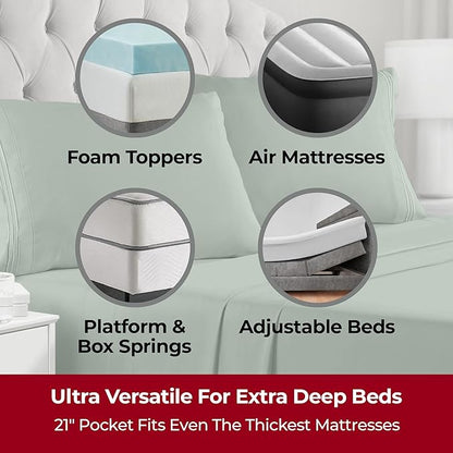 Mellanni Extra Deep California King Sheets - 4 PC Iconic Collection Bedding - Hotel Luxury, Ultra Soft, Cooling Bed Sheets - Wrinkle, Fade, Stain Resistant (Cal King, Sage)