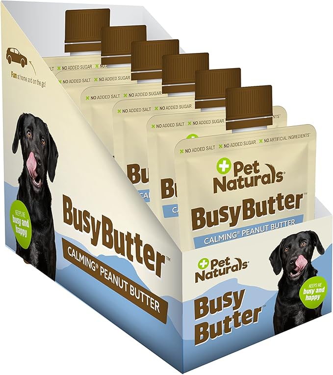 Pet Naturals BusyButter Easy Squeeze Calming Peanut Butter for Dogs, 6 Pouches - Great for Treats, Lick Mats, Training, Calming, and Occupier Toys