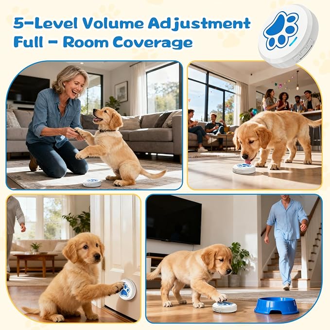 ChunHee Dog Bells to Go Outside - Bell for Dogs to Ring to Go Potty | Chew-Proof Dog Door Bell | 0-115dB Adjustable Volume & 28 Ringtones | Bells for Dog Training to Go Outside Without Barking