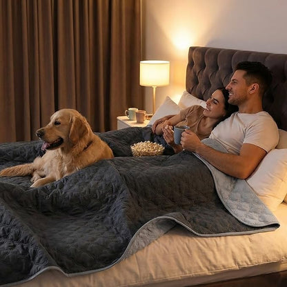 FunFurry Waterproof Dog Blanket, Couch Cover for Dogs Washable, Reversible Dog Bed Cover.(Dark＆Light Grey, 82 X 82 Inch - 1 Pack)