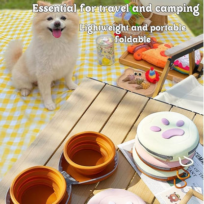 Bear Paw Foldable Pet Bowl, Dual Bowl Design for Food and Water,6.1in，Pink,Orange and Beige (Orange)