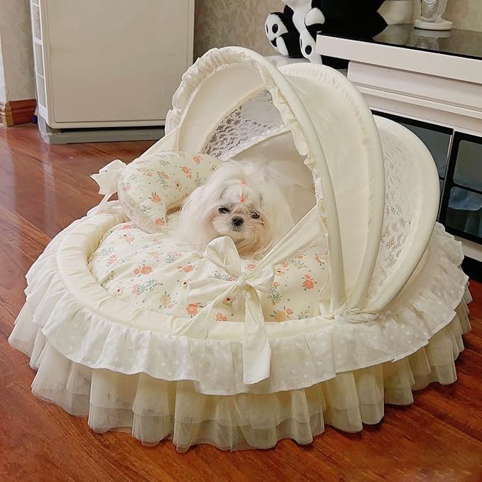 Elegant Pet Bed with Ruffles, Cradle Bed for Small Dogs Puppy Kitten Luxury Bed Sofa (XL25.6''Lx21.7''Wx17.3''Th, Cotton Begonia)