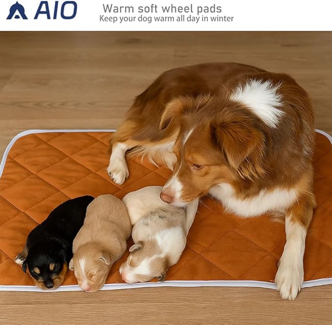 Washable Anti-Slip Kennel Mat for Medium Small Dogs and Cats Kennel pad Crate Pad in Winter Heated Cat Bed Self Warming Non-Electric Pet Warming Pad Brown 23.62 * 35.43inch