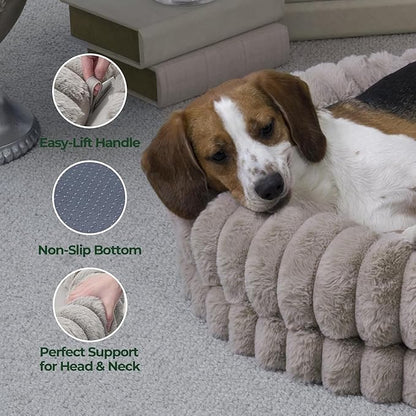 BALANCE Luxury Donut Dog Bed, 30 Inches Round Dog Bed Medium Size Dogs Washable, Orthopedic Calming Dogs Bed for Pets with Anti-Slip Bottom, Oatmeal