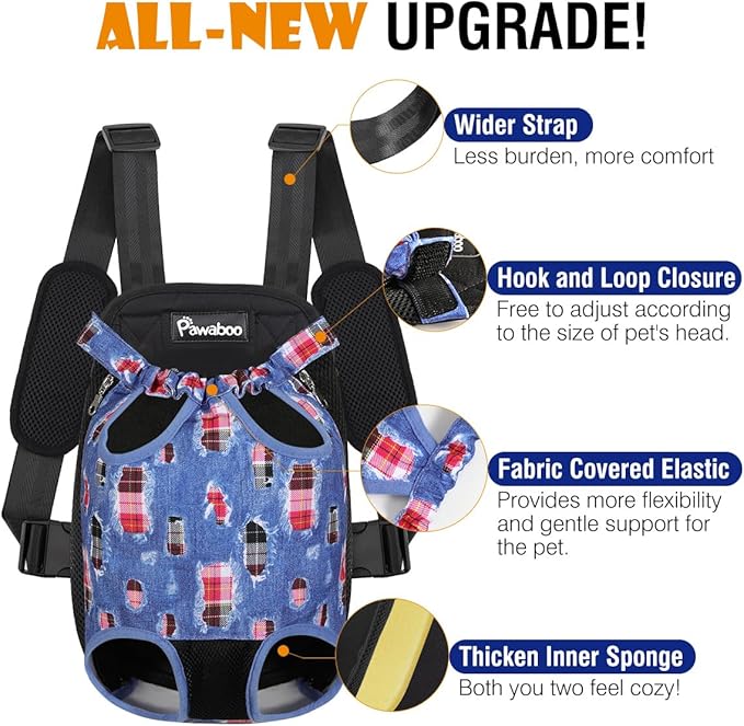 Pawaboo Pet Dog Carrier Backpack, Adjustable Pet Front Cat Dog Carrier Backpack Bag for Small Medium Dogs Cats Puppies, Legs Out, Easy-Fit for Traveling, L, Denim Blue
